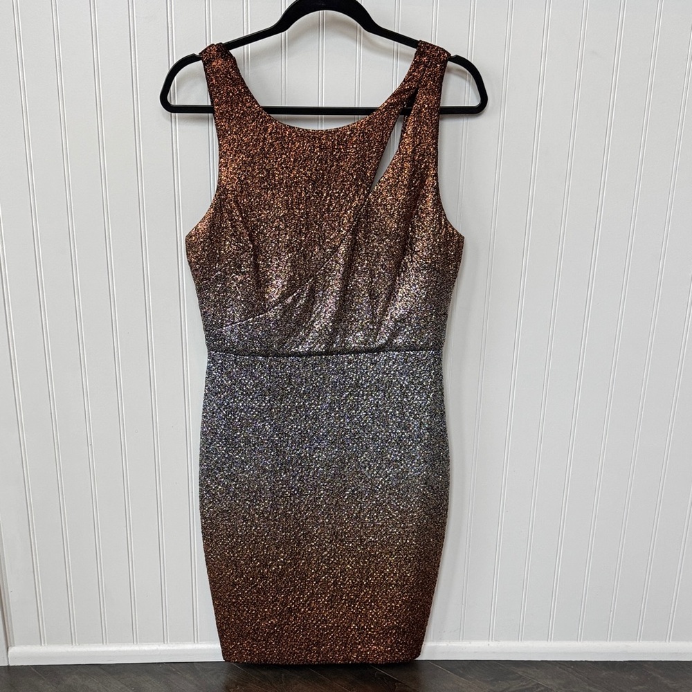 Guess Metallic Bodycon Dress in Copper and Silver